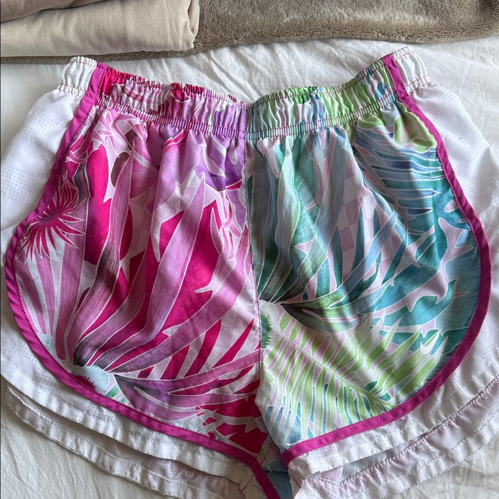 Nike Women's Pink and Green Athletic Shorts